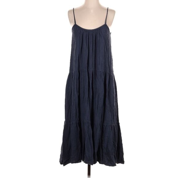 Xirena Ali Dress 100% Cotton Gauze Blue Navy Cami Tiered Dress with Pockets Sm - Picture 2 of 9